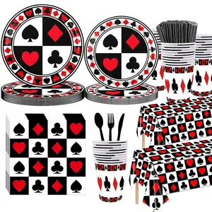 133 Pcs Casino Poker Themed Party Supplies Set, Disposable Card Game Tableware with Plates, Cups, Napkins, Cutlery, Straws & Tablecloth, Las Vegas Night Decor for Casino Birthday, Game Night, Poker Party