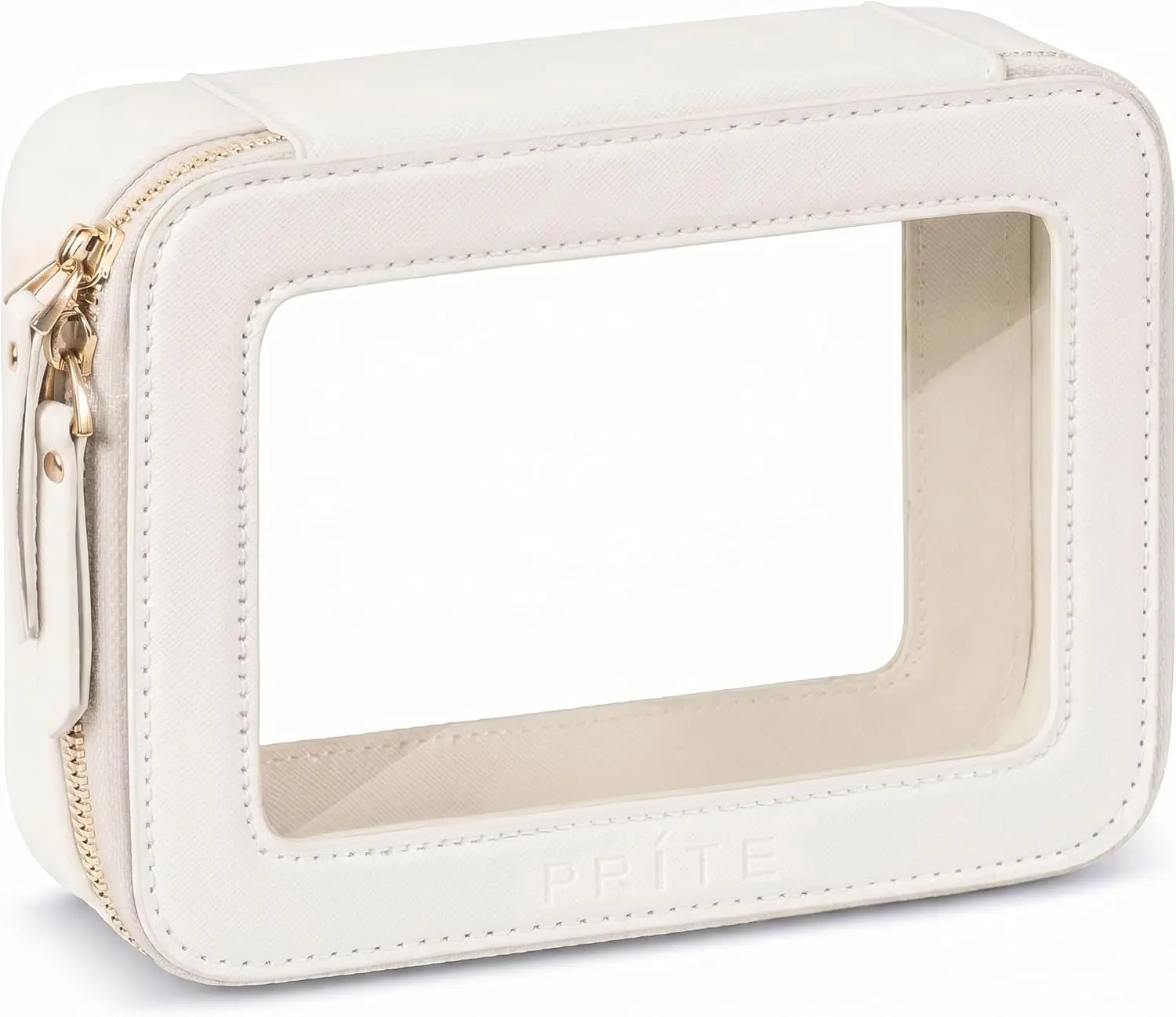 Prite Clear Makeup Bag Travel Cosmetic Organizer Toiletry Case for Women | Waterproof Vegan Leather, Portable Organizer, Car Essentials, Cute, Lightweight, Large Capacity, Easy Clean