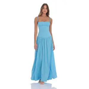 Lucy In The Sky Satin Ruched Bust Maxi Dress in Aqua Blue