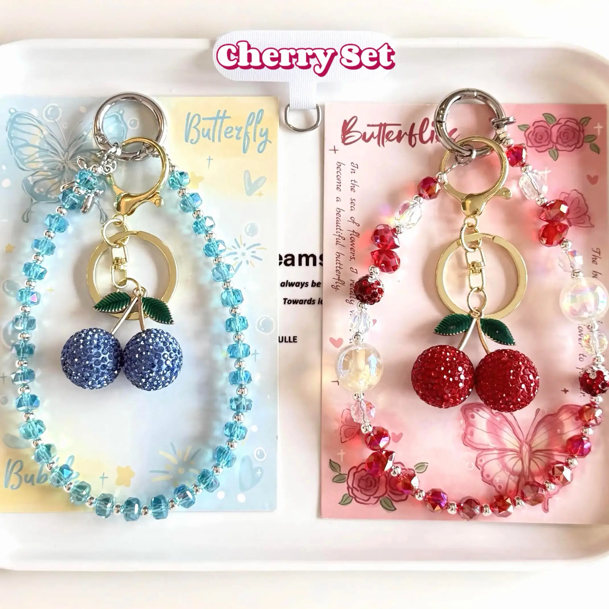 [Gaga shop] Shiny Cherry Phone Charm Set Cute Keychain For Bags & Phones-Trendy Cherry Keychain Set Shiny Phone Charm, Fashion Phone Charm Bag Charm for Girls, Mother's Day gift, Gift for Girls