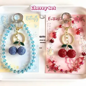 Aesthetic Shiny Cherry Phone Charm Set Cute Keychain For Bags & Phones-Trendy Cherry Keychain Set Shiny Phone Charm, Fashion Phone charm Bag Charm for Women Handbags Viral Accessories