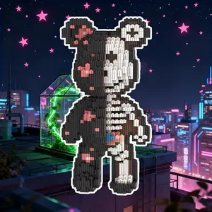 8132pcs Halloween Skull Teddy Bear 3D Puzzle Building Block Set, Creative Room Decor Gift for Birthday Christmas DIY Hobby Craft Lover