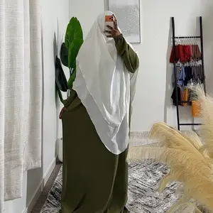 Abaya - Elegant White Abaya with Olive Green Sleeves for Modern Comfort