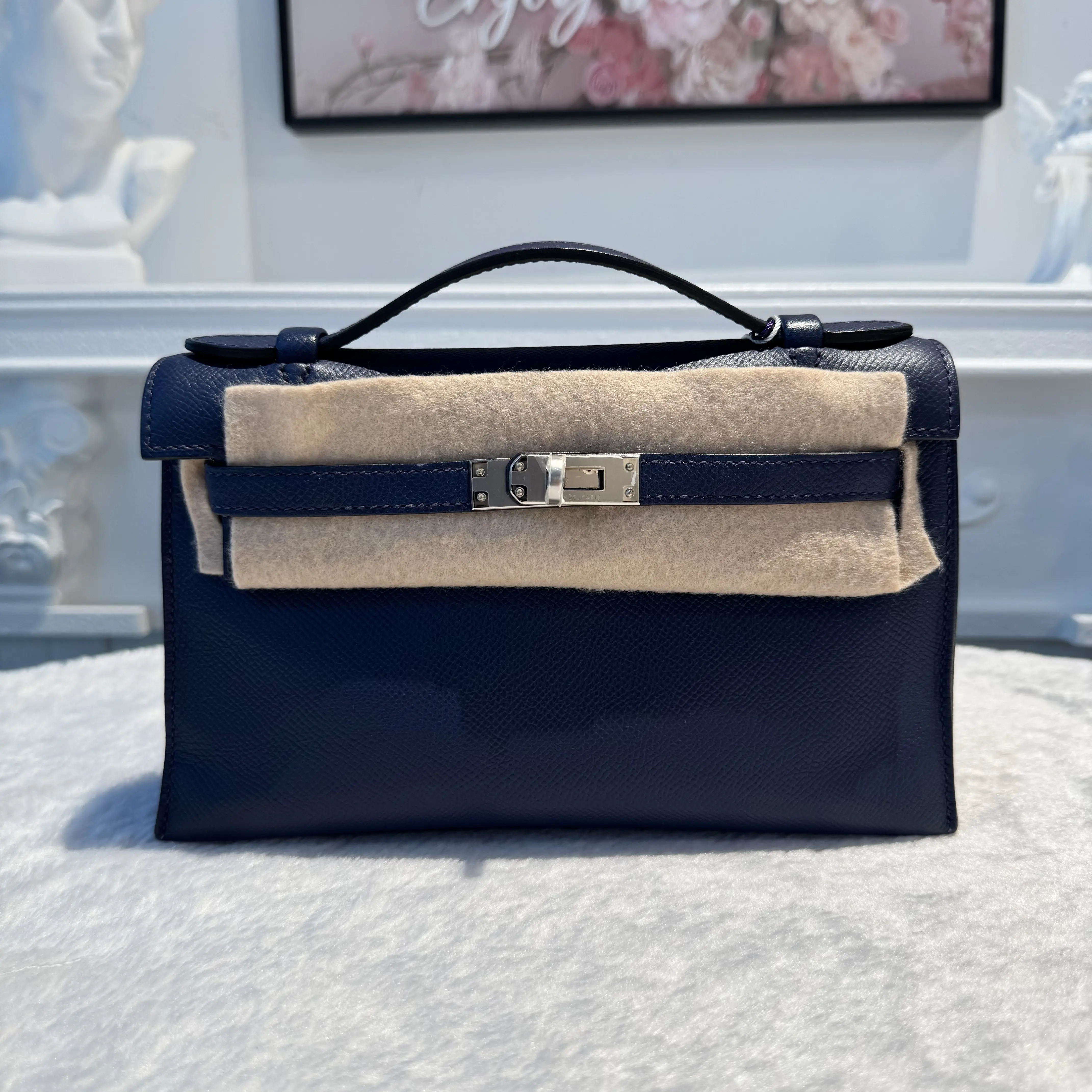 Pre-owned HERMÈS Epsom Top Handle Bag BJ11014050895 Kelly Pochette Bleu Saphir [R] Top Handle Bags