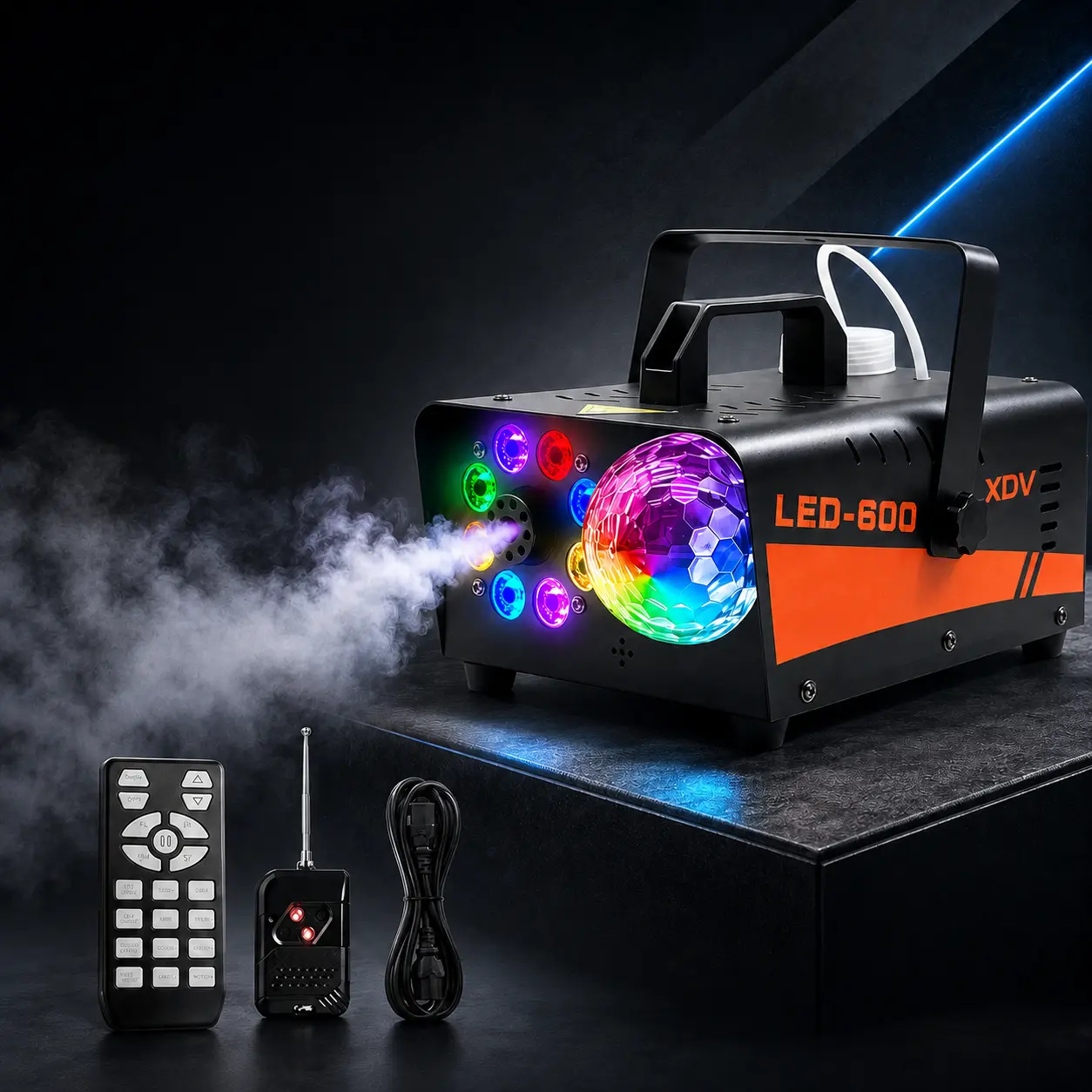 XDV LED-600 600W Magic Ball Fog Machine, Powerful RGB Fog Light with Remote Control, Sound Activated Effects for Man Cave, Garage Party, Bar, KTV and Stage Lighting，Halloween Party