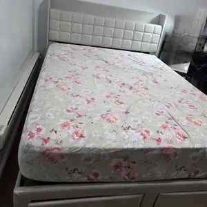 Sweetcrispy Heavy Duty Queen Bed Frame with Tufted Upholstered Headboard - Contemporary Upholstered Bed, 2 Metal Storage Baskets, Tufted Headboard