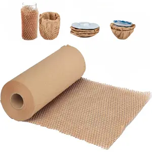 Honeycomb Packing Paper, 15"x300' Honeycomb Cushioning Bubble Wrap Paper Roll for Moving Shipping Breakables Packaging Gifts with 20 Fragile Sticker  & Fully Recyclable Brown