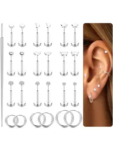Threadless Flat Back Earrings 316L Steel Cartilage Earrings for Women Men Hypoallergenic Small Hoop CZ Push in Flatback Stud Earrings 20G 18G Flat Back Nose Stud Tragus Helix Conch Piercing Jewelry