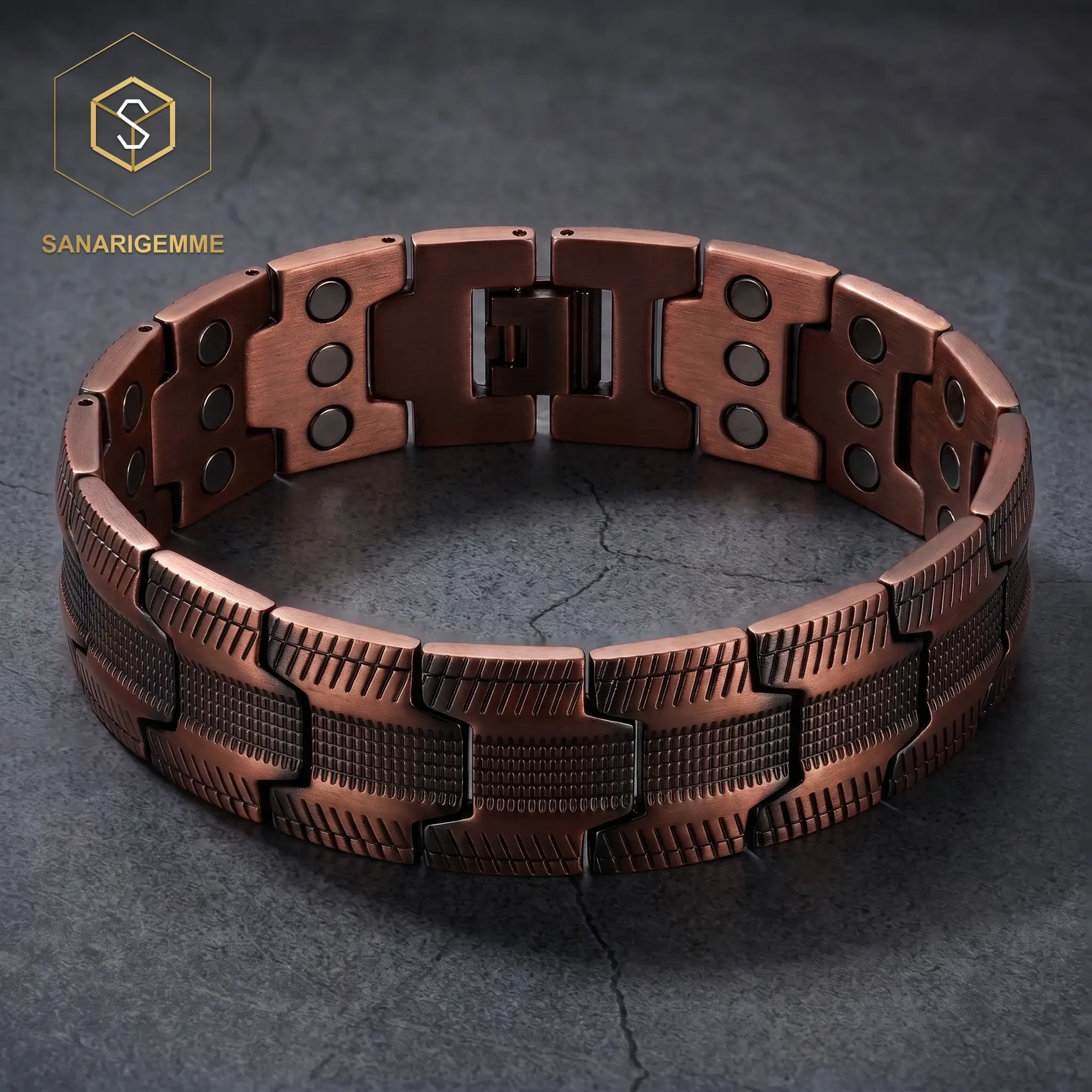 Men's Industrial Retro Copper Finish Link Bangle - 103.8g Heavyweight Tactical Steel Chain Jewelry Bracelet, Tread Pattern, for Heritage Workwear, All Seasons Everyday Wear, Chain Jewelry Bracelets & Bangles