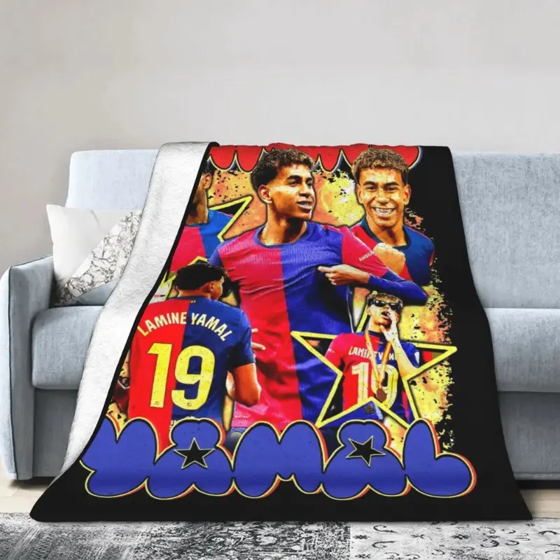 Lamine Y-Yamal Football Soccer Design Flannel Blanket - Super Warm, Lightweight, Cozy Soft Multifunctional Throw for Couch & Bed, Classic Home Room House Decor for Bedroom Sofa Bedspread