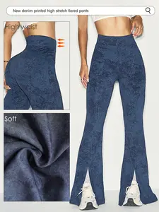 Women's Yoga Workout Bell Bottom Pants, High Waist Comfortable Split Leg with Pockets, Casual Running & Outdoor Fitness Apparel