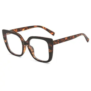 Oversized Square Cat-Eye Glasses, Leopard Print Blue Light Glasses for Woman Men, Lightweight Fashion Eyewear for All Face Shapes