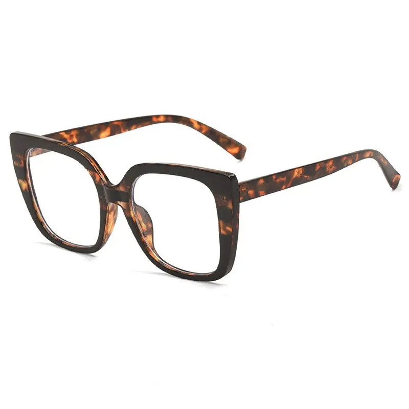 Fashion Eyeglasses for Women-Men - Oversized Square Frame, Leopard Print Blue Light Blocking, Trendy Square Frames, Lightweight Casual & Eye-Friendly Glasses for All Face Shapes, Square Frame Eyeglasses
