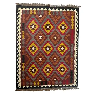 5x7 Handwoven Wool Kilim – Flatweave / reversible, Southwest Tribal Design, Durable