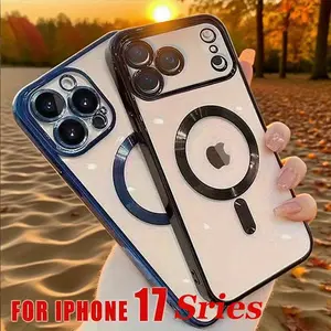 3pcs [1 Phone Case with 2X Clear Screen Protectors]Premium Electroplated Magnetic Phone Case Compatible with iPhone 17/ 17 Air/ 17 Pro/ 17 Pro Max 16 15 14 13 12 11 XR XS X XS MAX 7 8 SE2 SE3, Designed for Compatibility, Featuring Wireless XAarging