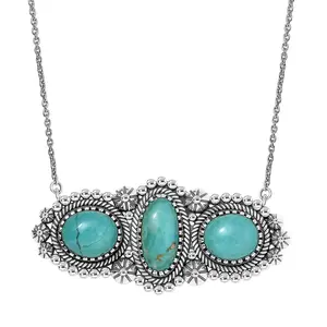 Artisan Crafted Turquoise 14.30 ctw Necklace 18 Inches in Sterling Silver Christmas Gifts
