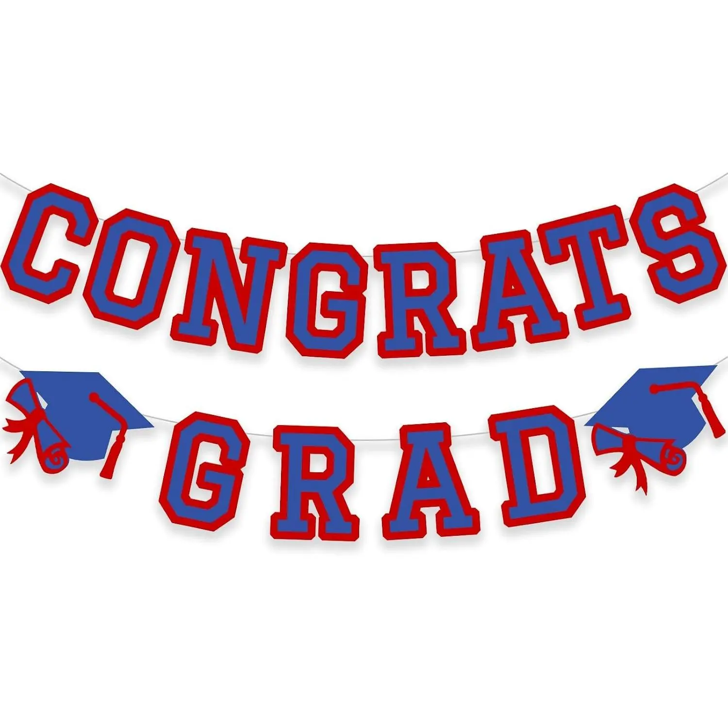 Congrats Grad Banner Graduation Party Decoration Hanging Garland High School College Backdrop Supplies Blue Red