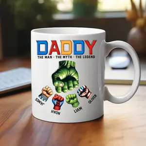 Personalized Daddy's Team Mug,  Super Father's Day Fist Bump Mug,  Custom Dad And Kids,Fathers Day Gift For Dad Grandpa, Dad Mug, Dad Gift
