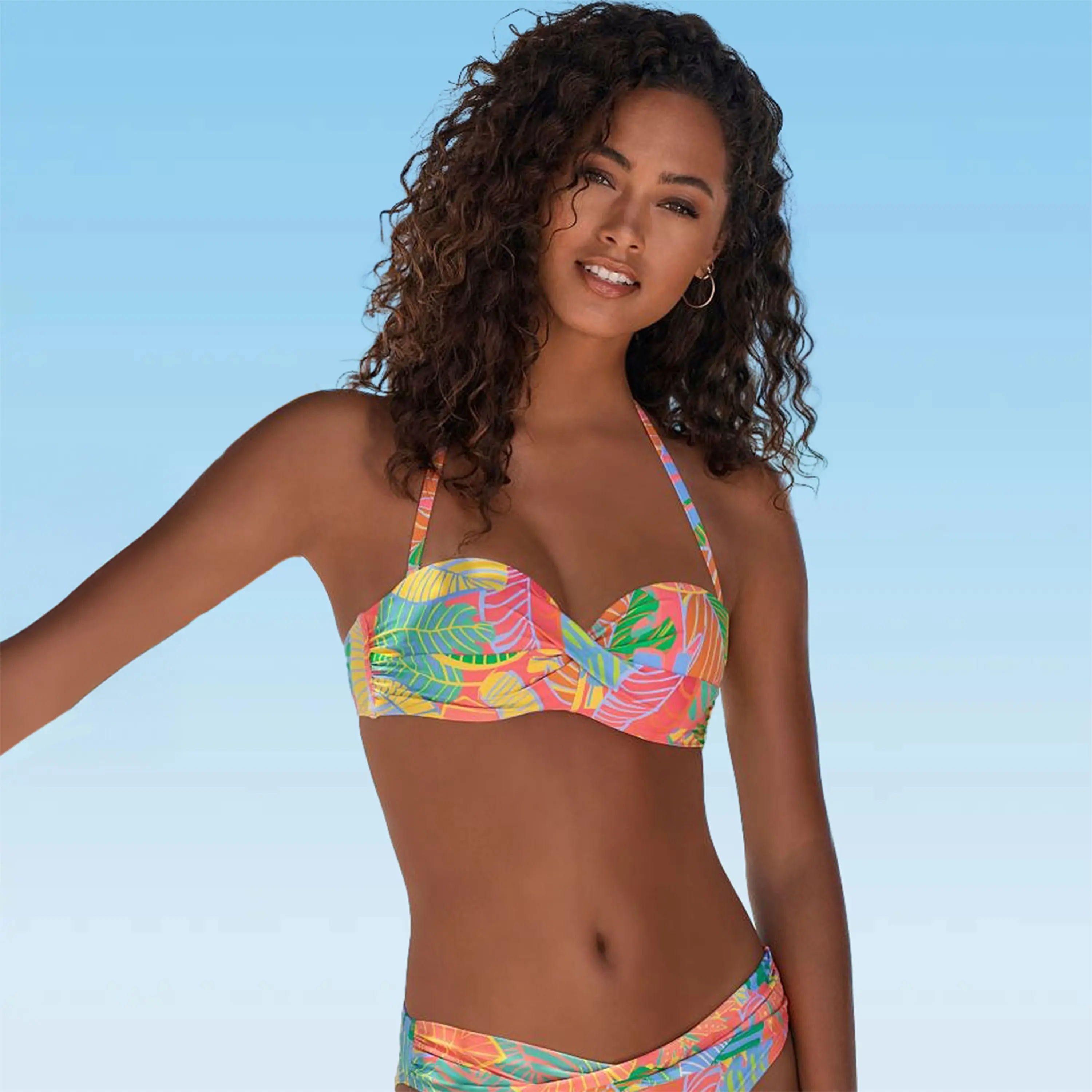 Women's Tropical Print Bandeau Bikini Swimsuit Top Bra Sizing
