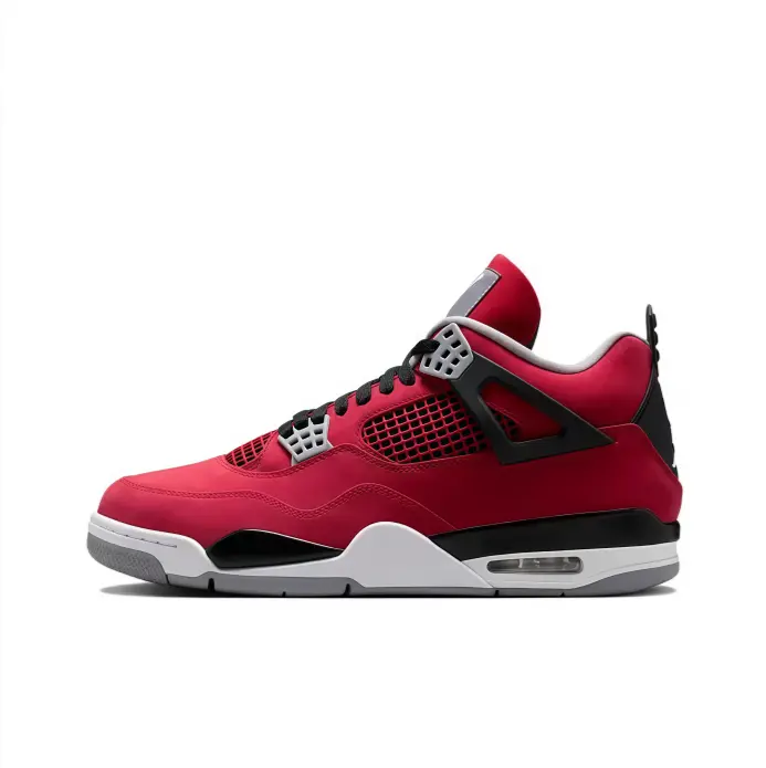 Mid top basketball shoes red suede black gray accents mesh vent panels air cushion midsole adjustable fasteners padded ankle supportive rubber outsole unisex trendy street matching athletic sneakers