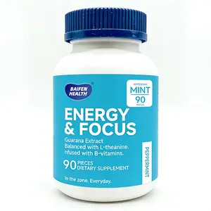 BAIFEN Energy & Focus Mints with Guarana Extract, L-Theanine, B Vitamins, Sugar-Free, Peppermint Flavor, Supplement for Focus, Energy, Mood & Clarity