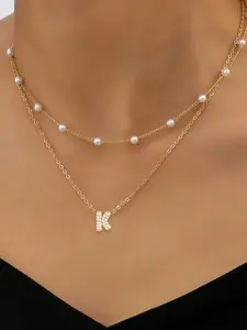 Letter Pendant Necklace, Faux Pearl Decor Necklace, Stainless Steel Layered Necklaces for Women, Fashion Jewelry for Party, Daily Decor, Necklace Set, Layering Necklaces