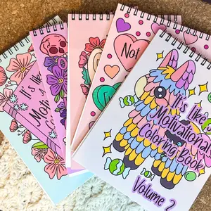 5 Adult Coloring Book Bundle - 8x10in- Adult Coloring Books - With 5- 2.5in Matching Stickers