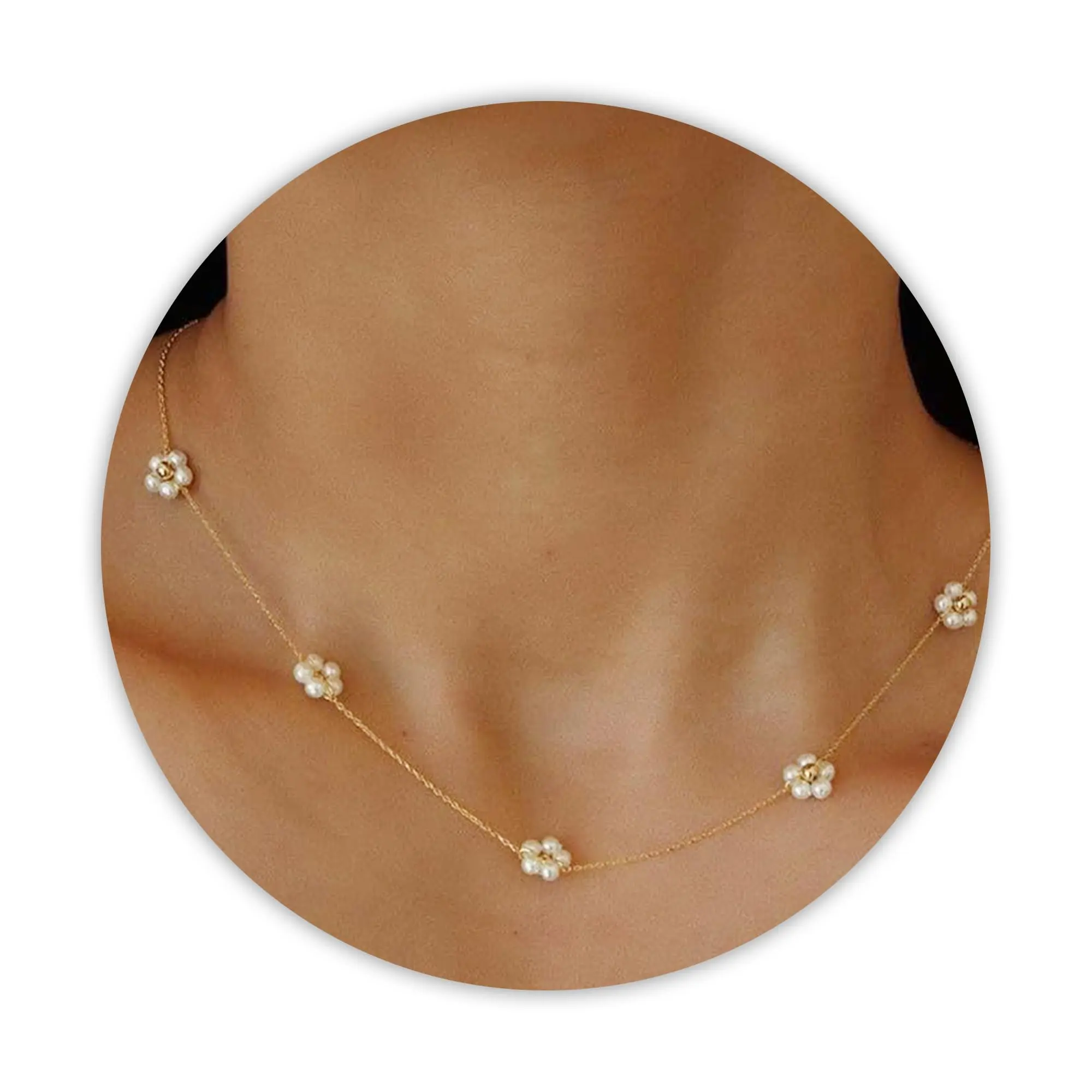 Daisy Pearl Necklace, Dainty Pearl Choker Necklace for Women as Flower Necklace, Trendy Gold Necklaces as Summer Jewelry Teen Girls Daisy Gift as Prom Accessories Wedding Jewelry