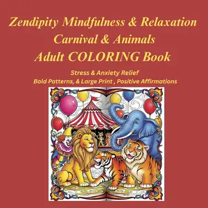 Zendipity Mindfulness & Relaxation Carnival & Animals Adult Coloring Book for Stress Anxiety Relief Bold Patterns Large Print Positive Affirmations by Heather Hartman Bookish creative Vibrant and groovy easy inspirational