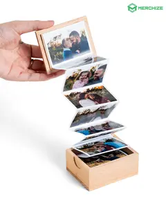 Pull Out Photo Album Custom Wooden Photo Box Personalized Memory Keepsake Box Trinket Wood Box Customized Wooden Photo Frame Shadow Box Gift