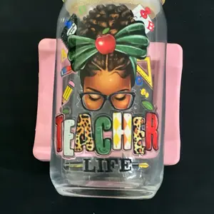 16 oz glass sipper cup with glass straw Teacher Life