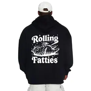 Rolling Fatties Cotton Hoodie Sweatshirt Long Sleeve Knit Fabric Relaxed Fit Full Size Classic Graphic Print Great for Casual Outings and Daily Wear