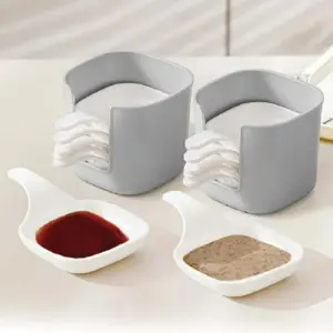 Dipping Sauce Plate & Holder Set (7 Counts/set), Dipping Sauce Plate Set, Vinegar & Soy Sauce Dish Set, Including 6counts Seasoning Dish with 1 Count Storage Box, Modern Kitchen Accessories, Kitchen  Food Supplies, Kitchenware