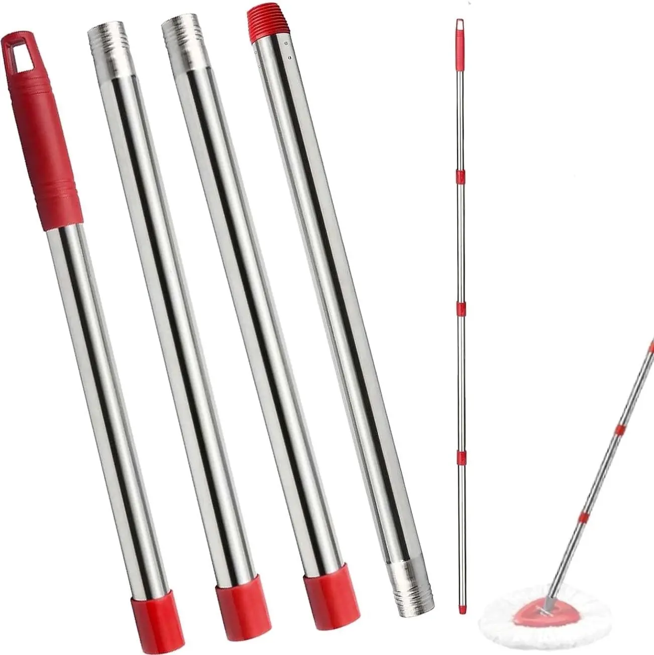Spin Mop Replacement Handle, 4-Section 30-to-58 inch Mop Replacement Stick Compatible with Mop Handle for Easy Wring Mop