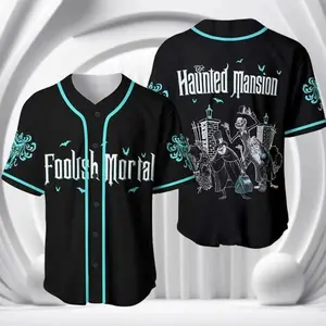 Retro Haunted Mansion Baseball Jersey Vintage Spooky Halloween Style Button Up Fan Shirt