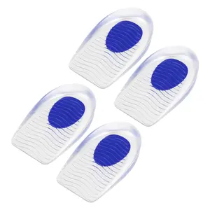 Unique Bargains 4Pcs Silicone Heel Support Cup Pads, Silicone Cushion Orthotic Insole Plantar Care Heel Pads, Ripple Pattern Blue Size 33-39
