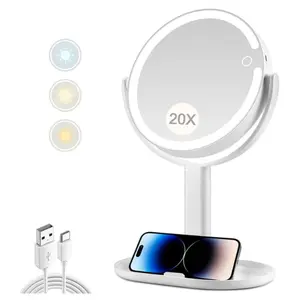 Makeup Mirror with Lights,20X Magnifying Mirror with Light and Touch Switch,Vanity Mirror with 3 Color Light and 80 LEDs,2-Sided Lighted Magnified Mirror 8.8 Inches