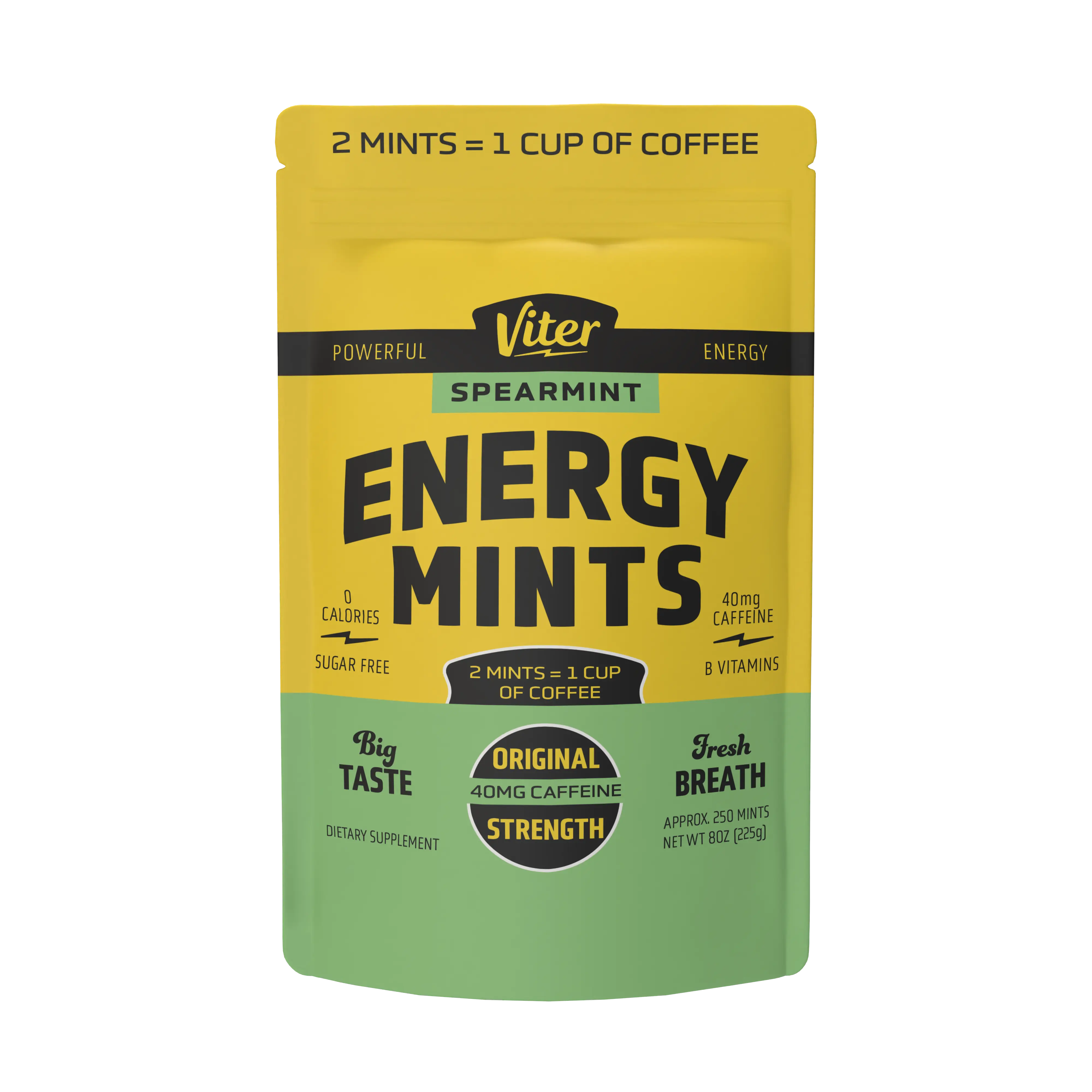 Spearmint Caffeinated Mints – 250-Mint Bulk Bag | Zero Calories & Sugar-Free Energy Mints - 40mg Caffeine per Mint for Clean Focus, Daily Energy & Fresh Breath