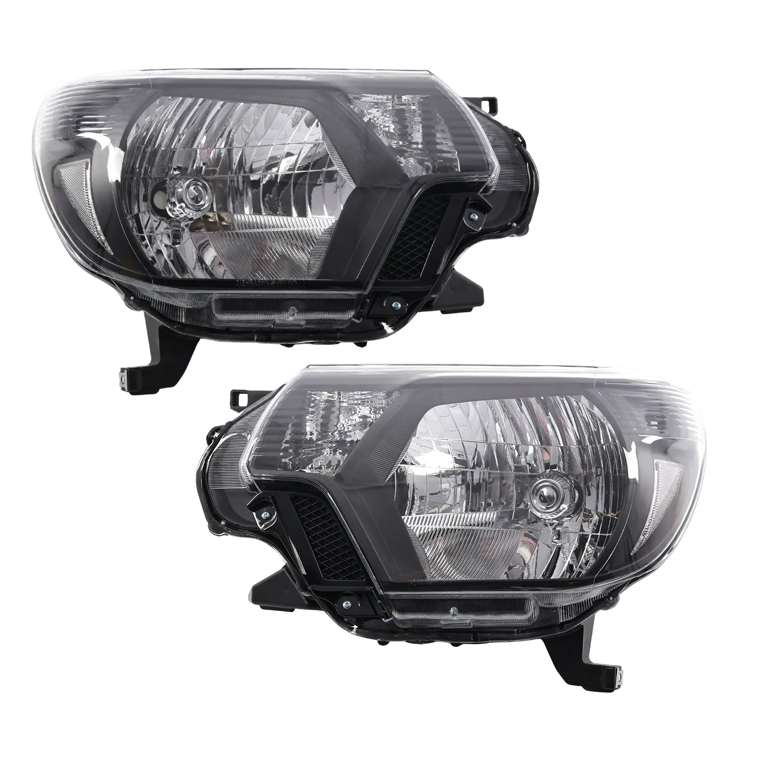 Nakkaa Halogen Headlight Assembly Pair Set (Left-Right), ABS Plastic Chrome Housing, Amber Corners, Direct Bolt-On Plug-N-Play, Improved Visibility for 2012-2015 Toyota Tacoma Pickup