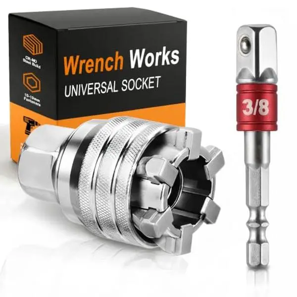 Multifunctional Universal Adjustable Socket Wrench Tool with Adapter, 10-19mm & 3/8"-3/4" Sizes, Updated 3/8" Drive Ratchet Torque Wrench Sleeve, Compatible with Power Drills & Tools for Mechanics
