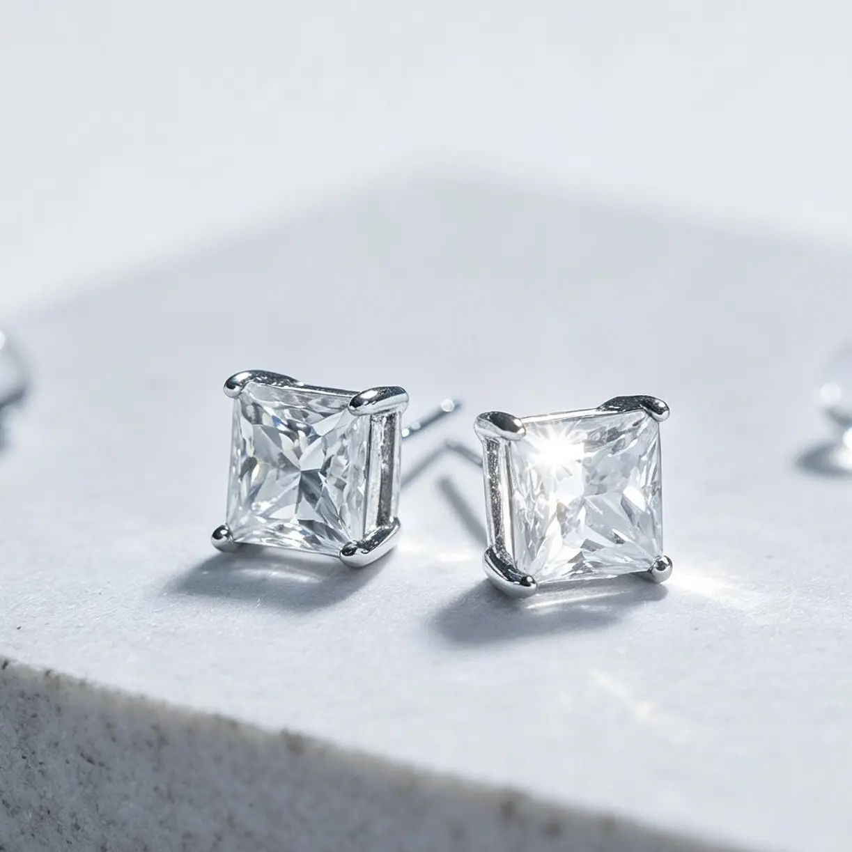 White Moonlight" Princess Cut Studs Earrings  -   Lab-Created Moissanite Stud Earring Moissanite Jewelry Perfect Birthday Mother’s Day Christmas Gift for Men Women Wedding Set