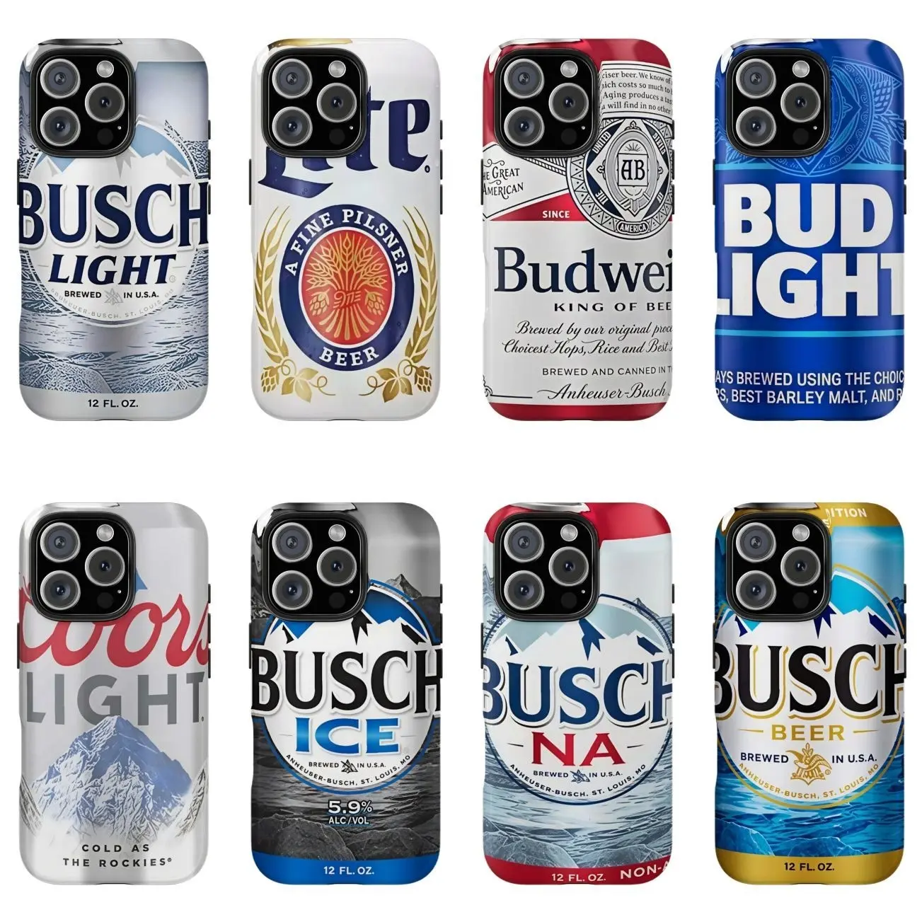 Durable Silicone Phone Casing with Polycarbonate Core - Coors Light, Miller Lite, Busch Light Themed, Phone Aesthetic Accessory, Camera & Screen Edge Fit, Compatible with iPhone 11-17 Pro Max/Plus, Samsung Galaxy S23-25, None