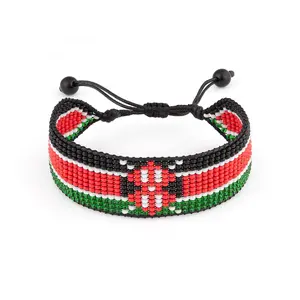 Kenya Flag Bracelet - Handmade, Adjustable Beaded Design for Perfect Fit African Elegance Jewelry Lover Gift