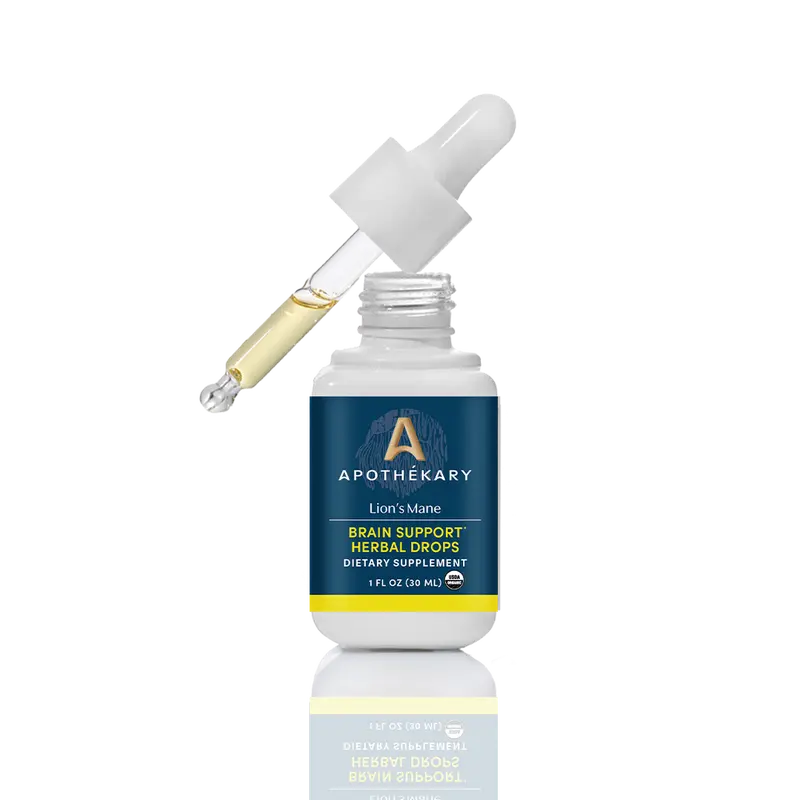 Apothékary Lion’s Mane Brain Support Herbal Drops - Concentrated Single-Herb Extract for Mental Clarity & Focus - Antioxidant Rich, Alcohol-Free, Certified Gluten-Free, Vegan & Cruelty-Free, Third Party Tested, Plant-Based, Made in the USA