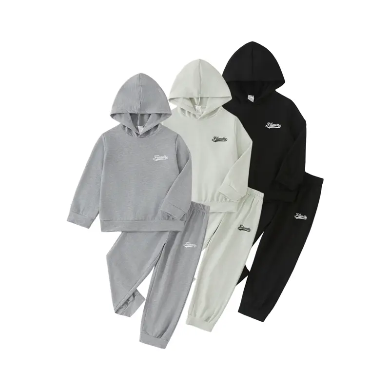 #falloutfits 6-Piece Fall Winter Boys Outfit Set, Kids Hooded Sweatshirt and Jogger Pants 3 Color Pack, Solid Color Long Sleeve Hoodie with Cursive Letter Print, Elastic Waist Jogging Trousers,   Birthday Gift for Boys 3-10 Years Old
