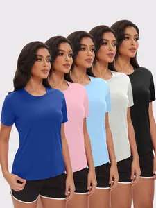5 Packs Basic Tees T Shirts for Women Workout Gym Women's Slim Fit Sports Short-sleeve T-shirts, Quick-drying, Breathable, and Lightweight Sports T-shirts, Basic Gym Base Layers