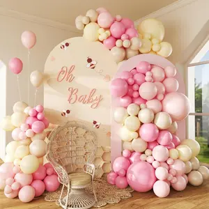 146Pcs Pink And Yellow Balloon Garland Arch Kit, Pastel Pink Light Pink Pastel Yellow Sand White Latex Balloons For Cartoon Bear Themed Birthday Wedding Baby Shower Party Decorations
