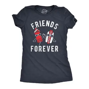 Womens Friends Forever Firecracker Hot Dog T Shirt Funny Fourth Of July Party Cookout Fireworks Tee for Ladies Funny Womens T Shirts Cute Vintage Fashion Casual Ladies T-Shirt Gift Patriotic Tops for Women Navy -