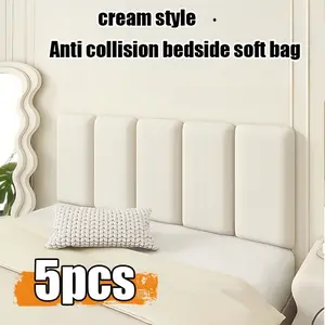 5pcs High-Quality Leather-Like Bed Head Wall Stickers, Thick 3D Texture, Self-Adhesive, Reusable, Noiseproof, Waterproof, for Living Room, Bedroom, Office