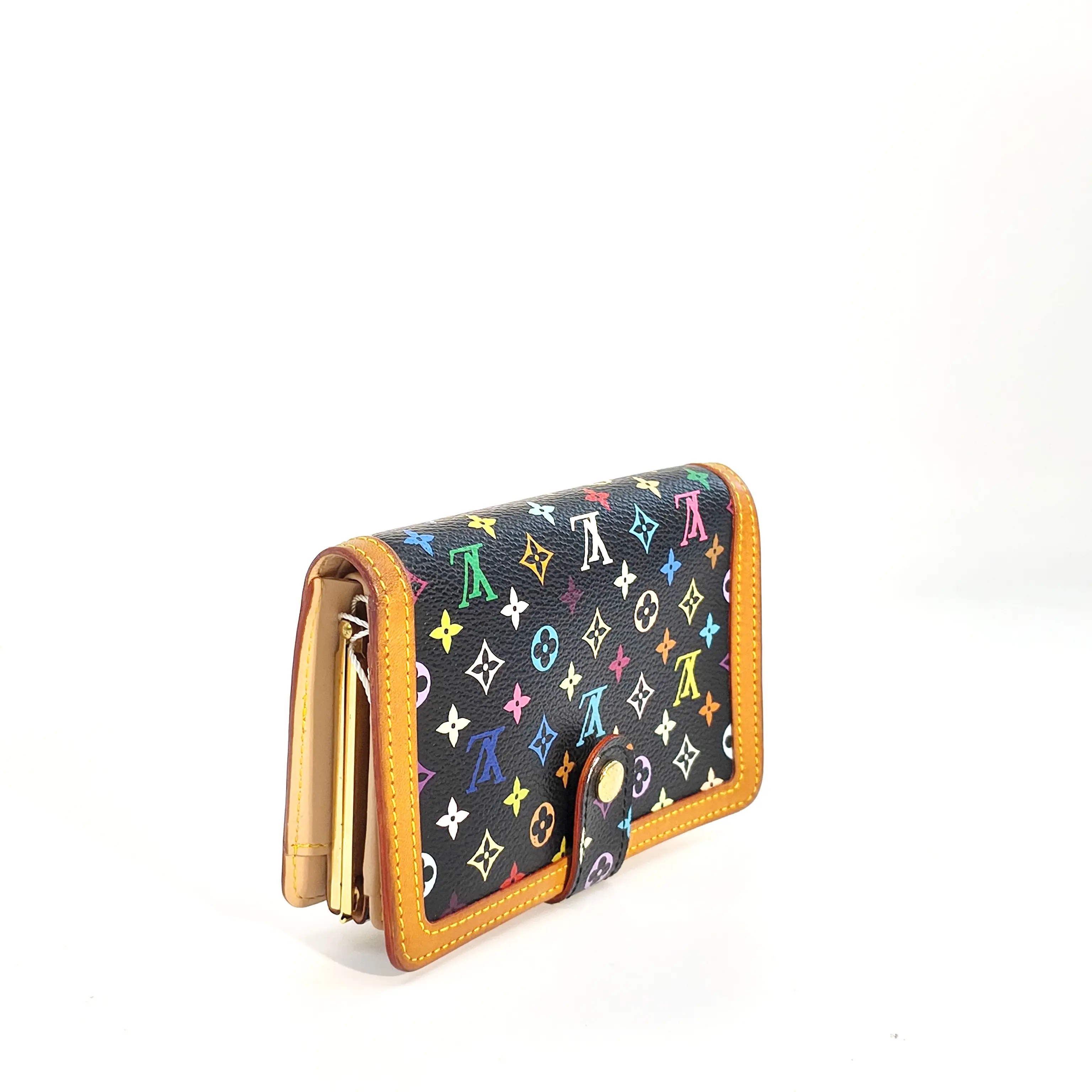 Pre-owned Louis Vuitton leather Mini Bags Black Monogram Multicolore French Purse Wallet JV00395 NO1 yongzhen